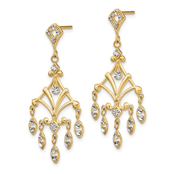 14K and White Rhodium Diamond-cut Chandelier-Style Dangle Post Earrings