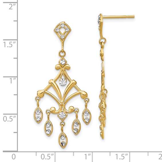 14K and White Rhodium Diamond-cut Chandelier-Style Dangle Post Earrings
