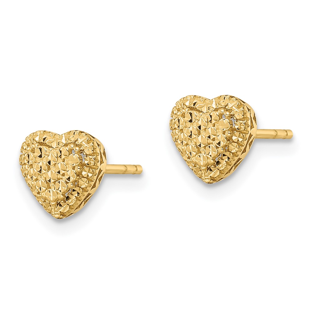 14k Polished Diamond-cut Heart Post Earrings (TE961)