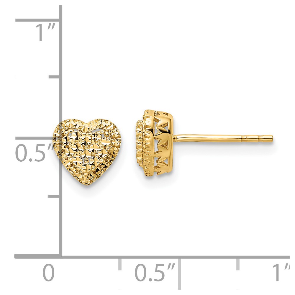 14k Polished Diamond-cut Heart Post Earrings (TE961)