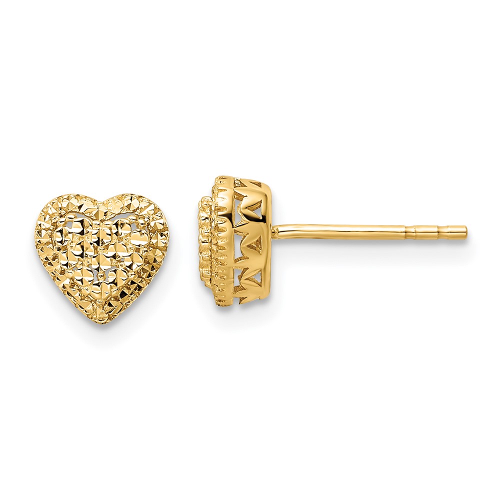 14k Polished Diamond-cut Heart Post Earrings (TE961)