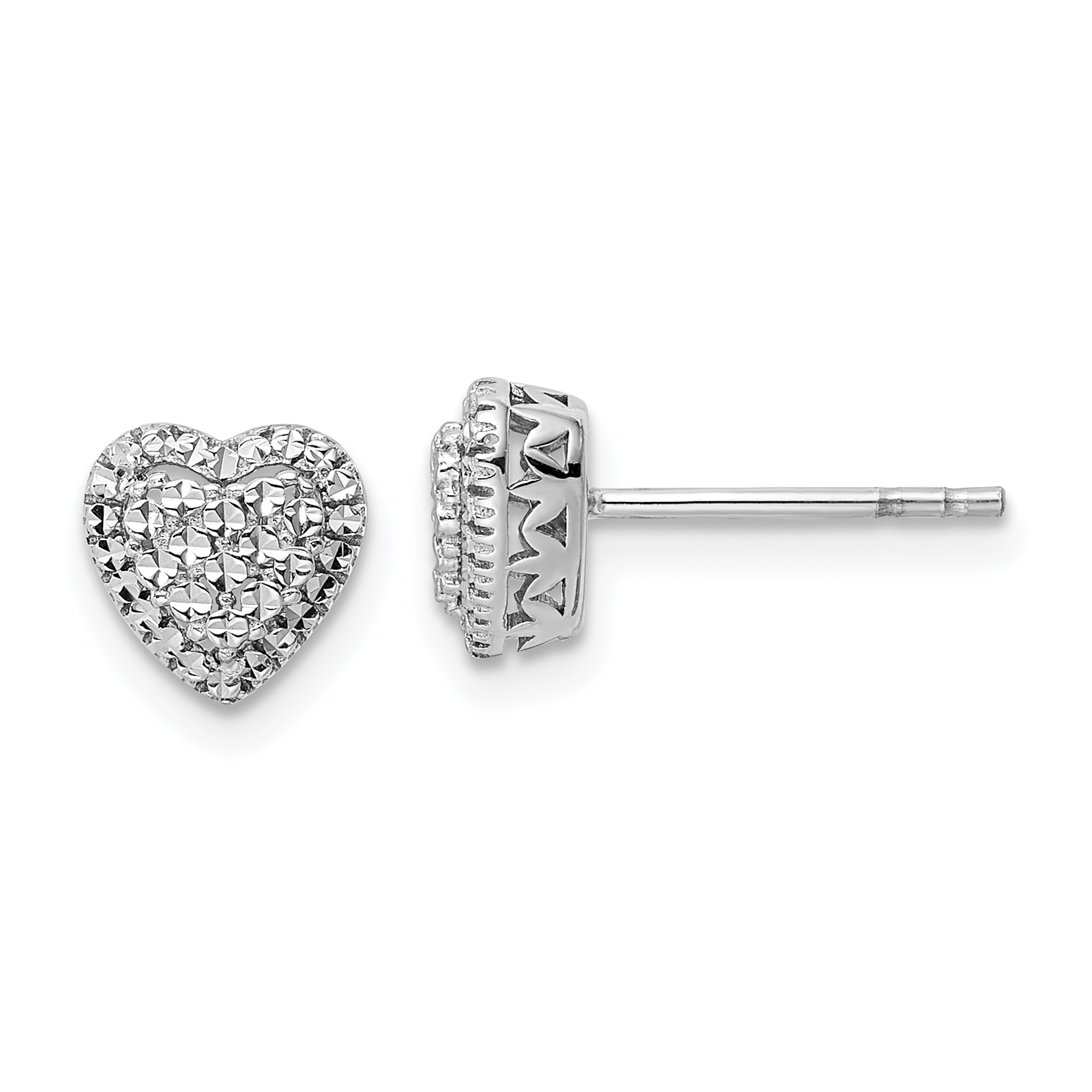 14k White Polished Diamond-cut Heart Post Earrings (TE962)