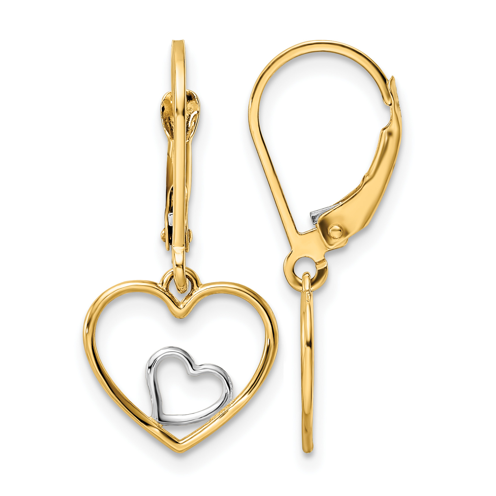 14k w/Rhodium Heart in Heart Leverback Dangle Earrings (TE966)