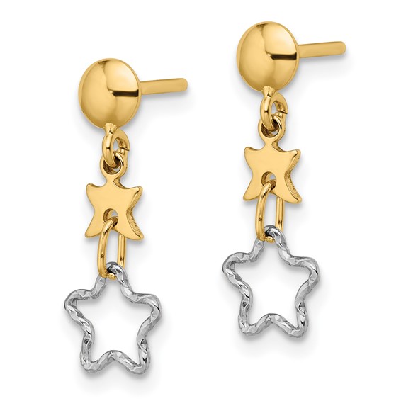 14K Two-tone Polished Dangle Star Earrings