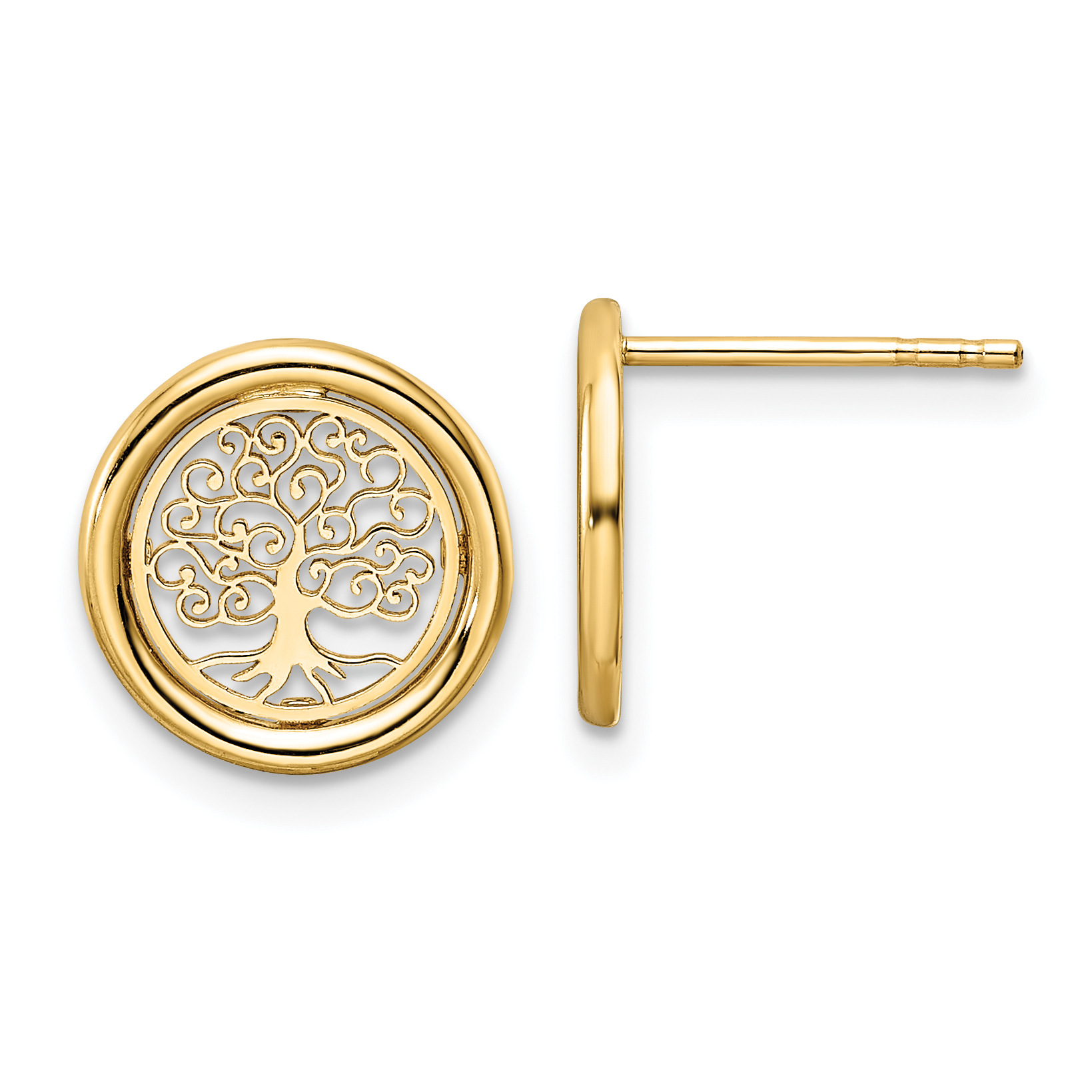 14k Polished Tree of Life in Circle Post Earrings (TE972)