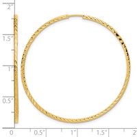14K Yellow Gold 1.35x 45mm Diamond-cut Square-Tube Endless Hoop Earrings view 4