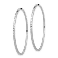 14K White Gold 1.35x 45mm Diamond-cut Square-Tube Endless Hoop Earrings view 2