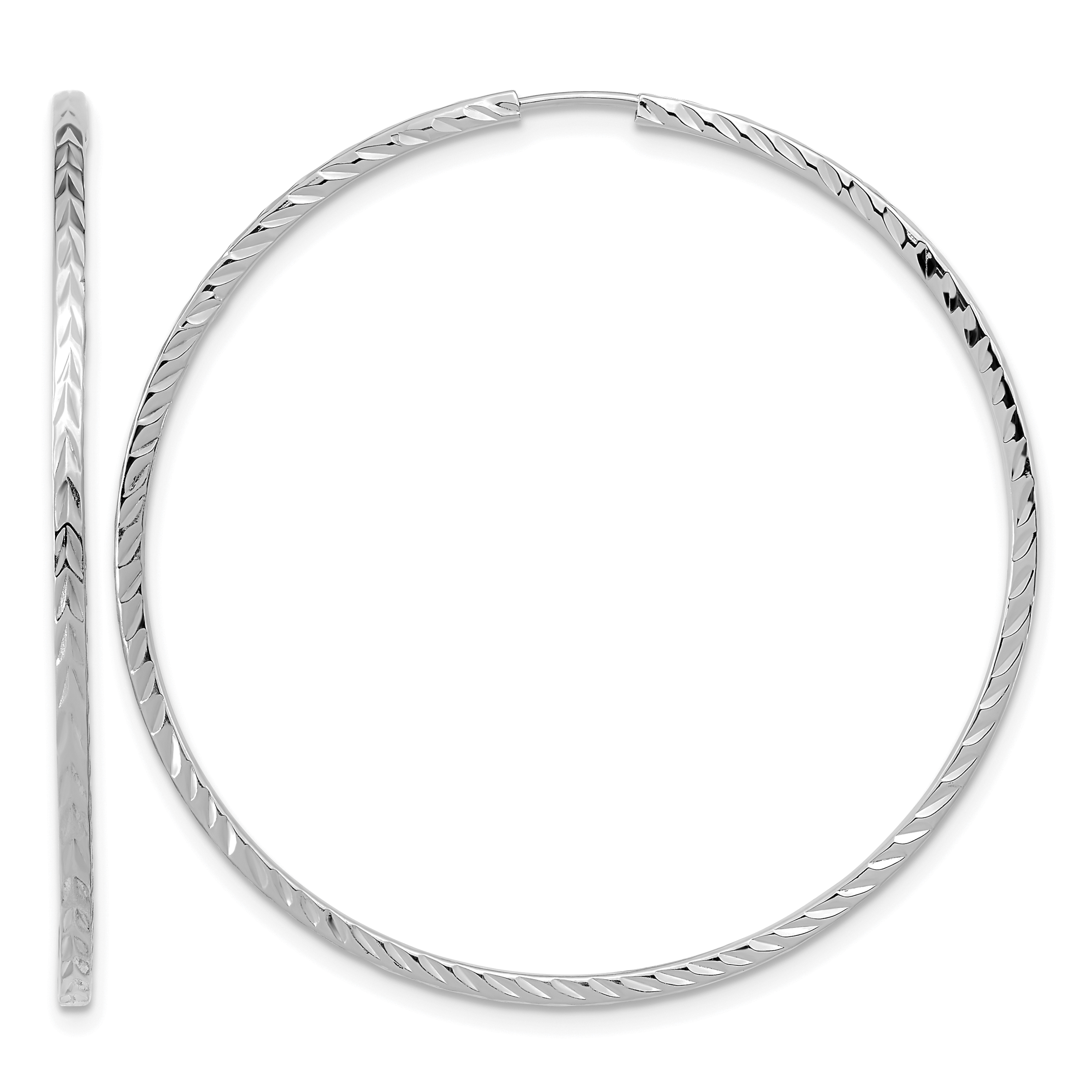 14k White Gold Diamond-cut Square Tube Endless Hoop Earrings (TF1000W)