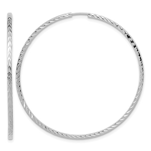 14K White Gold 1.35x 45mm Diamond-cut Square-Tube Endless Hoop Earrings
