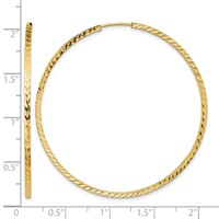 14K Yellow Gold 1.35x 50mm Diamond-cut Square-Tube Endless Hoop Earrings view 4