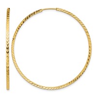 14K Yellow Gold 1.35x 50mm Diamond-cut Square-Tube Endless Hoop Earrings view 1