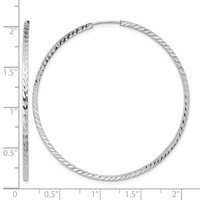 14K White Gold 1.35x 50mm Diamond-cut Square-Tube Endless Hoop Earrings view 4