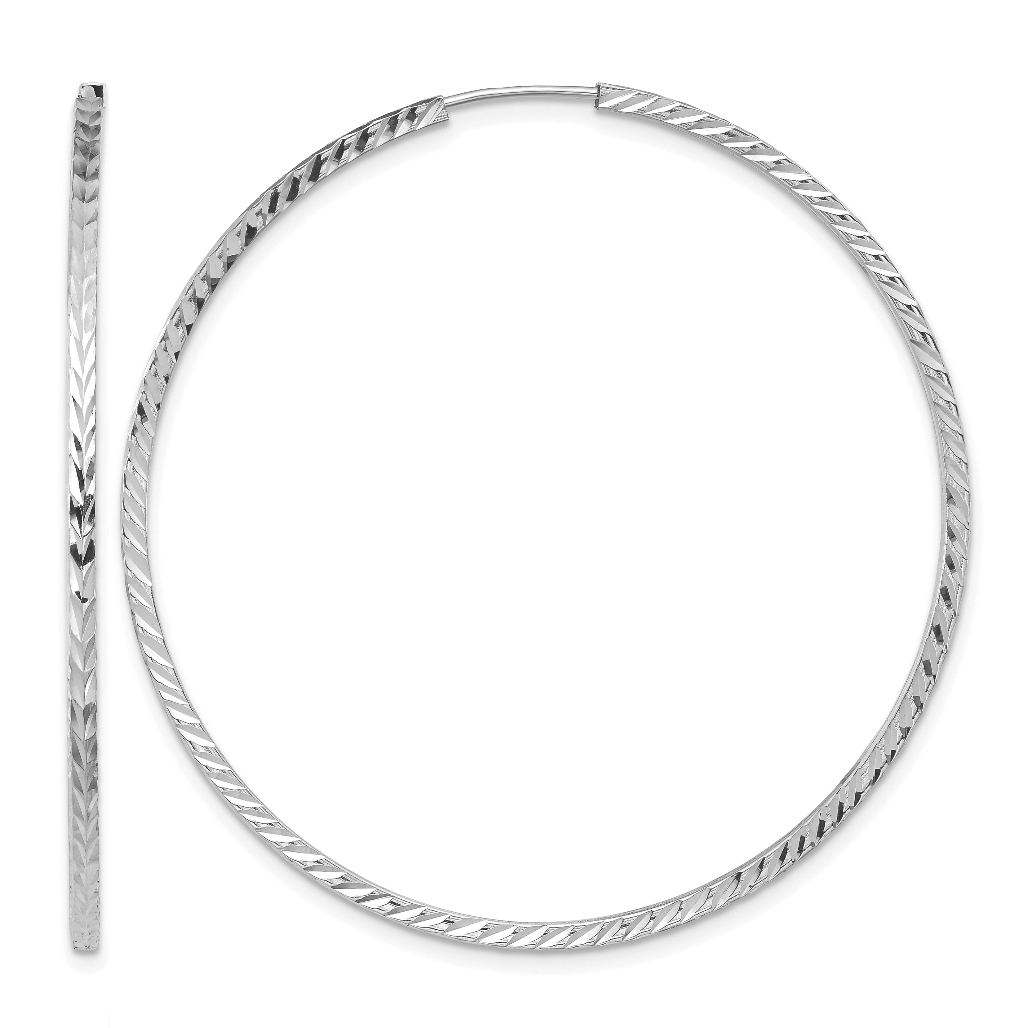 14k White Gold Diamond-cut Square Tube Endless Hoop Earrings (TF1001W)