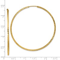 14K Yellow Gold 1.35x 55mm Diamond-cut Square-Tube Endless Hoop Earrings view 4