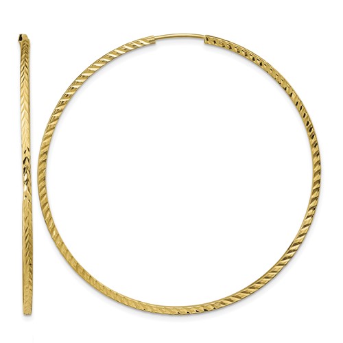 14K Yellow Gold 1.35x 55mm Diamond-cut Square-Tube Endless Hoop Earrings