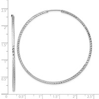 14K White Gold 1.35x 55mm Diamond-cut Square-Tube Endless Hoop Earrings view 4