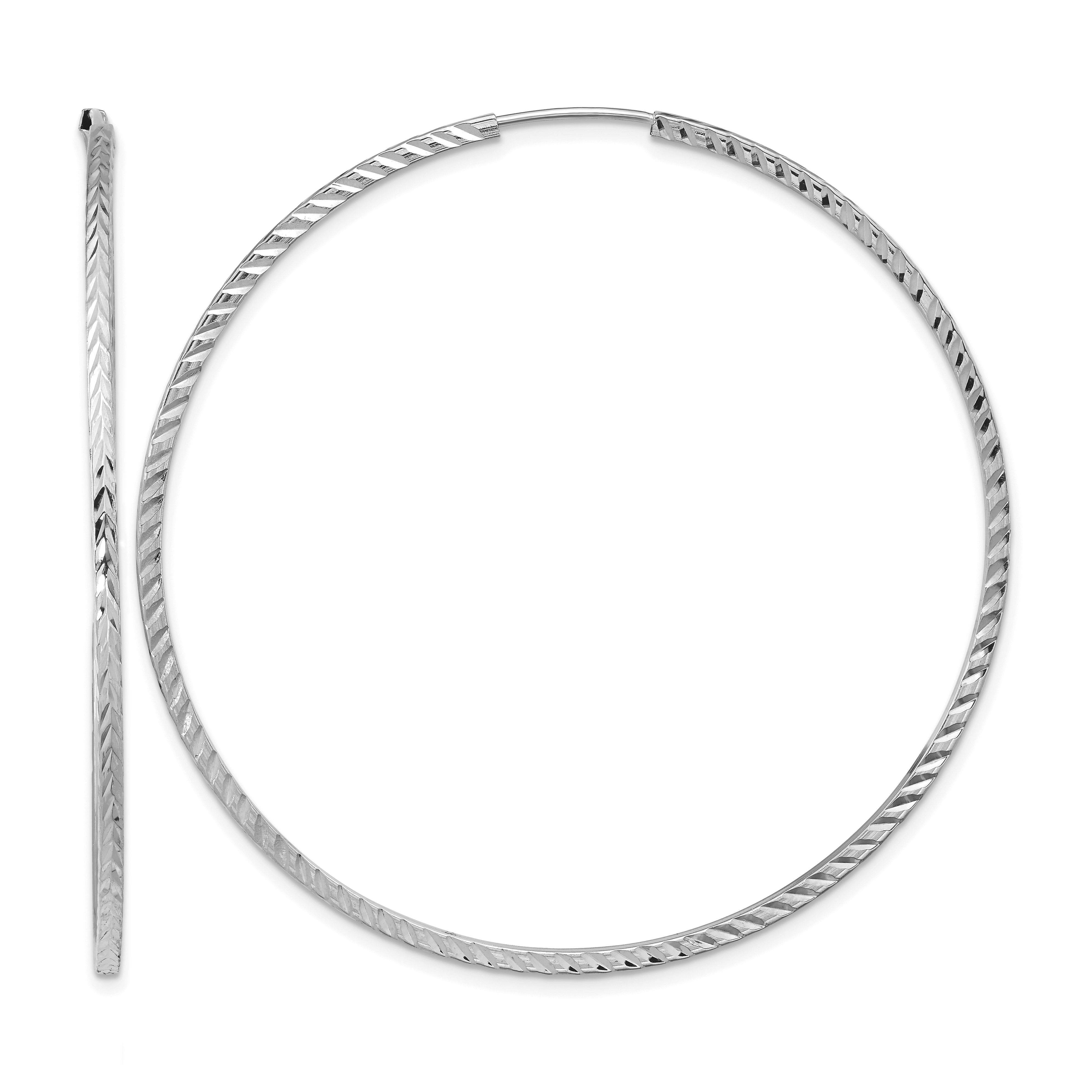 14k White Gold Diamond-cut Square Tube Endless Hoop Earrings (TF1002W)