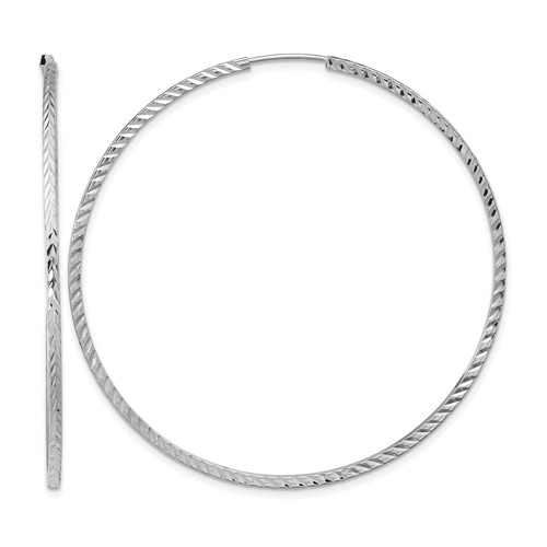 14K White Gold 1.35x 55mm Diamond-cut Square-Tube Endless Hoop Earrings