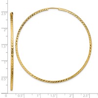 14K Yellow Gold 1.35x 60mm Diamond-cut Square-Tube Endless Hoop Earrings view 4
