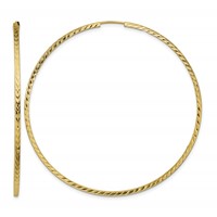 14K Yellow Gold 1.35x 60mm Diamond-cut Square-Tube Endless Hoop Earrings view 1