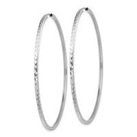 14K White Gold 1.35x 60mm Diamond-cut Square-Tube Endless Hoop Earrings view 2