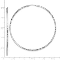14K White Gold 1.35x 60mm Diamond-cut Square-Tube Endless Hoop Earrings view 4
