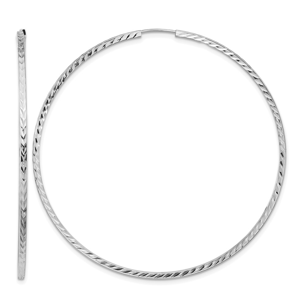 14k White Gold Diamond-cut Square Tube Endless Hoop Earrings (TF1003W)