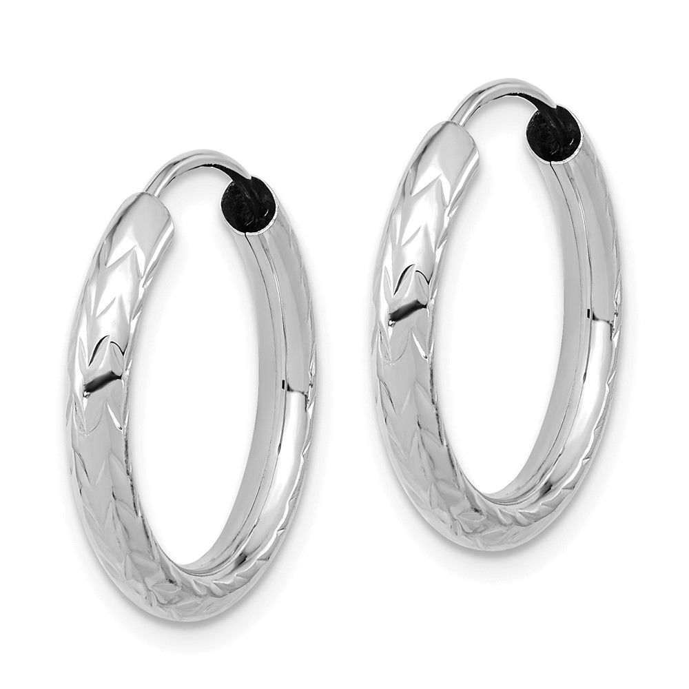14k White Gold Polished & D/C Endless Hoop Earrings (TF1004W)