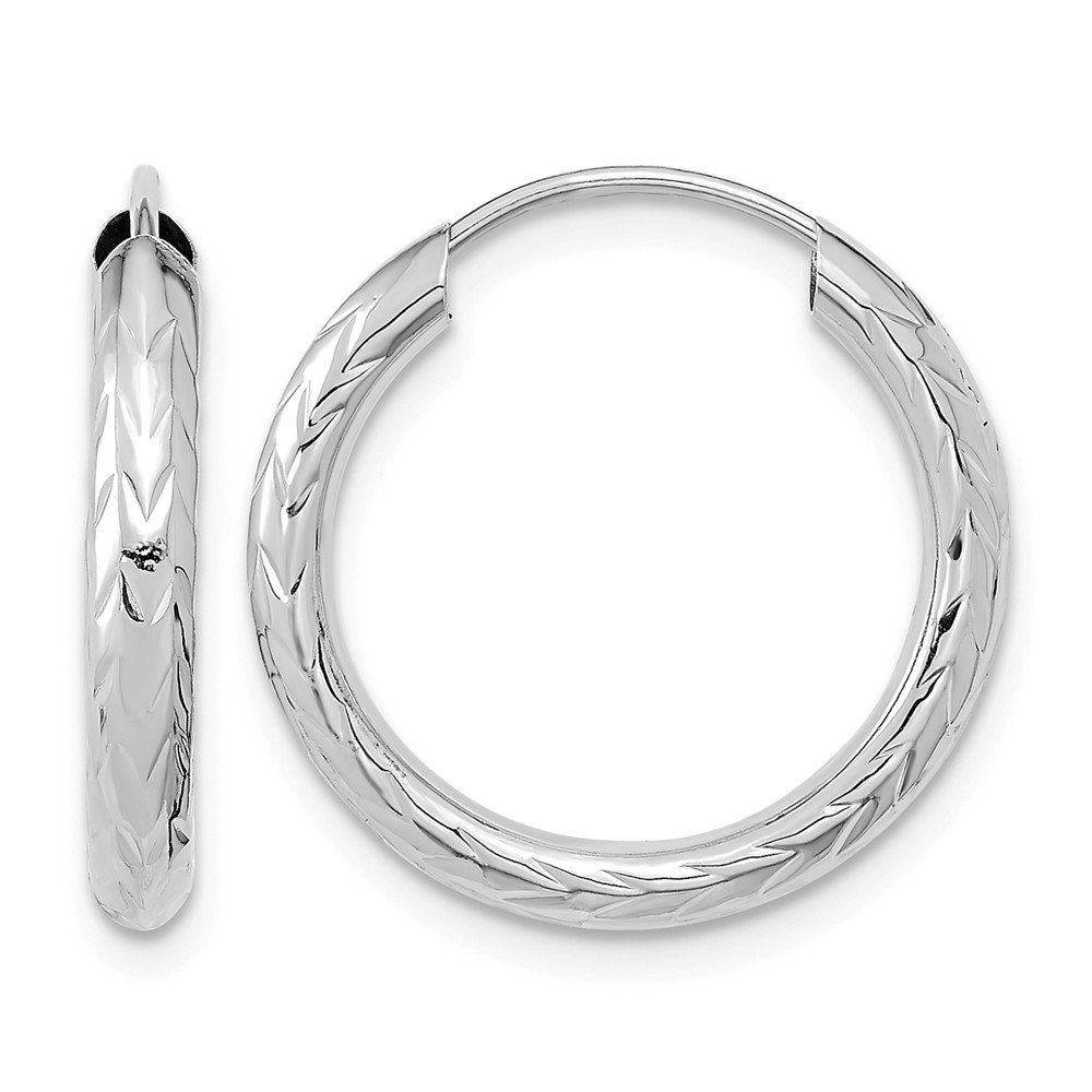 14k White Gold Polished & D/C Endless Hoop Earrings (TF1004W)