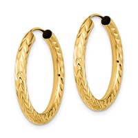 14K Yellow Gold 3.00x 25mm Polished Diamond-cut Endless Tube Hoop Earrings view 2