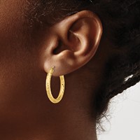 14K Yellow Gold 3.00x 25mm Polished Diamond-cut Endless Tube Hoop Earrings view 3