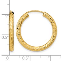 14K Yellow Gold 3.00x 25mm Polished Diamond-cut Endless Tube Hoop Earrings view 4