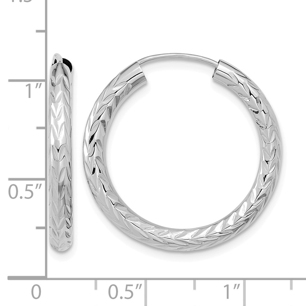14k White Gold Polished & D/C Endless Hoop Earrings (TF1005W)