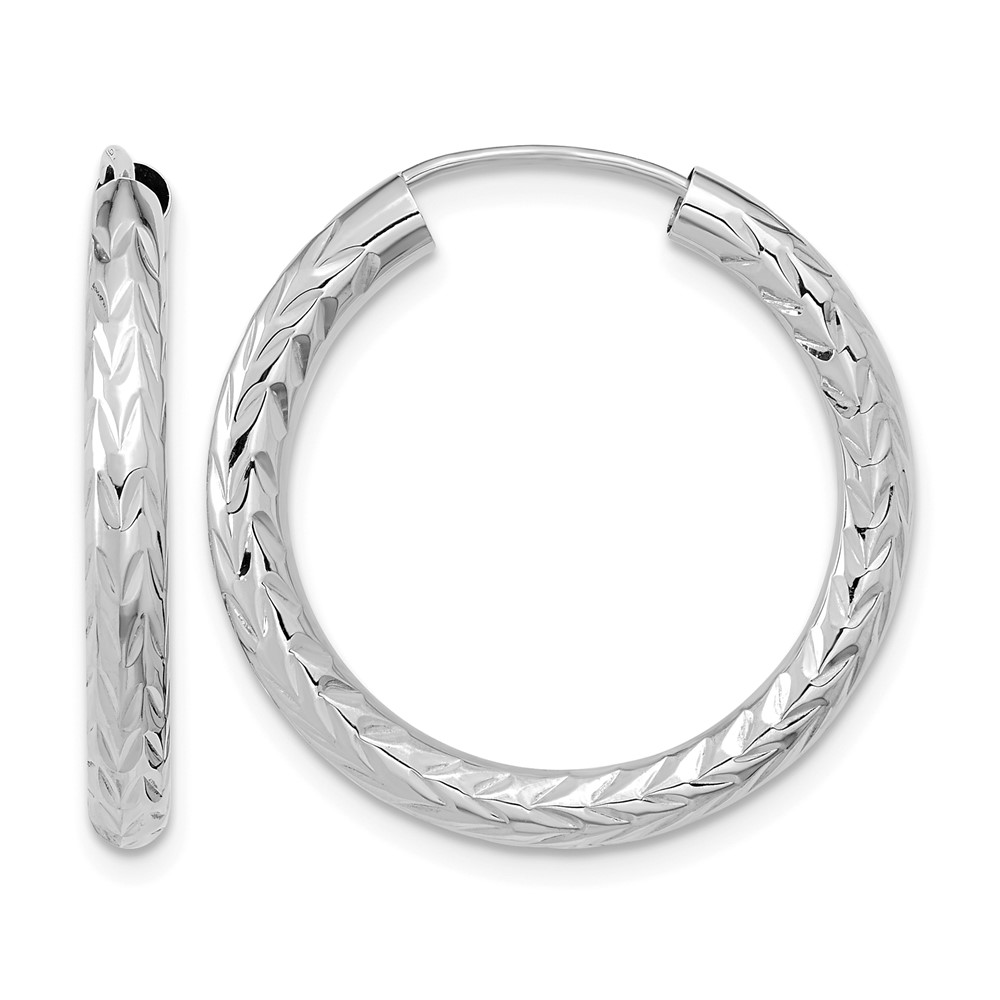 14k White Gold Polished & D/C Endless Hoop Earrings (TF1005W)
