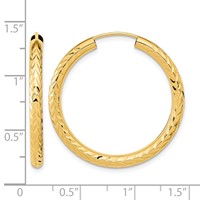 14K Yellow Gold 3.00x 30mm Polished Diamond-cut Endless Tube Hoop Earrings view 4