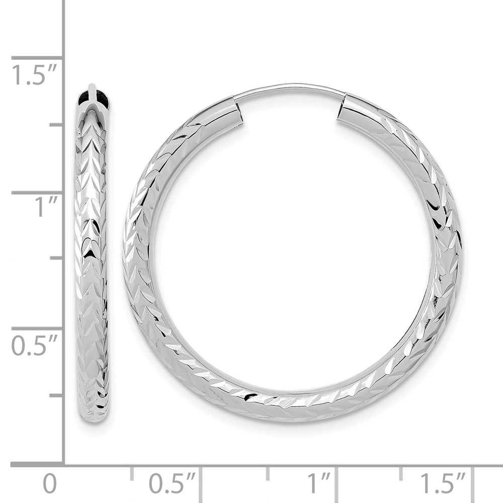 14k White Gold Polished & D/C Endless Hoop Earrings (TF1006W)