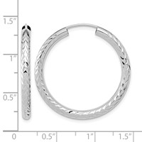 14K White Gold 3.00x 30mm Polished Diamond-cut Endless Tube Hoop Earrings view 4