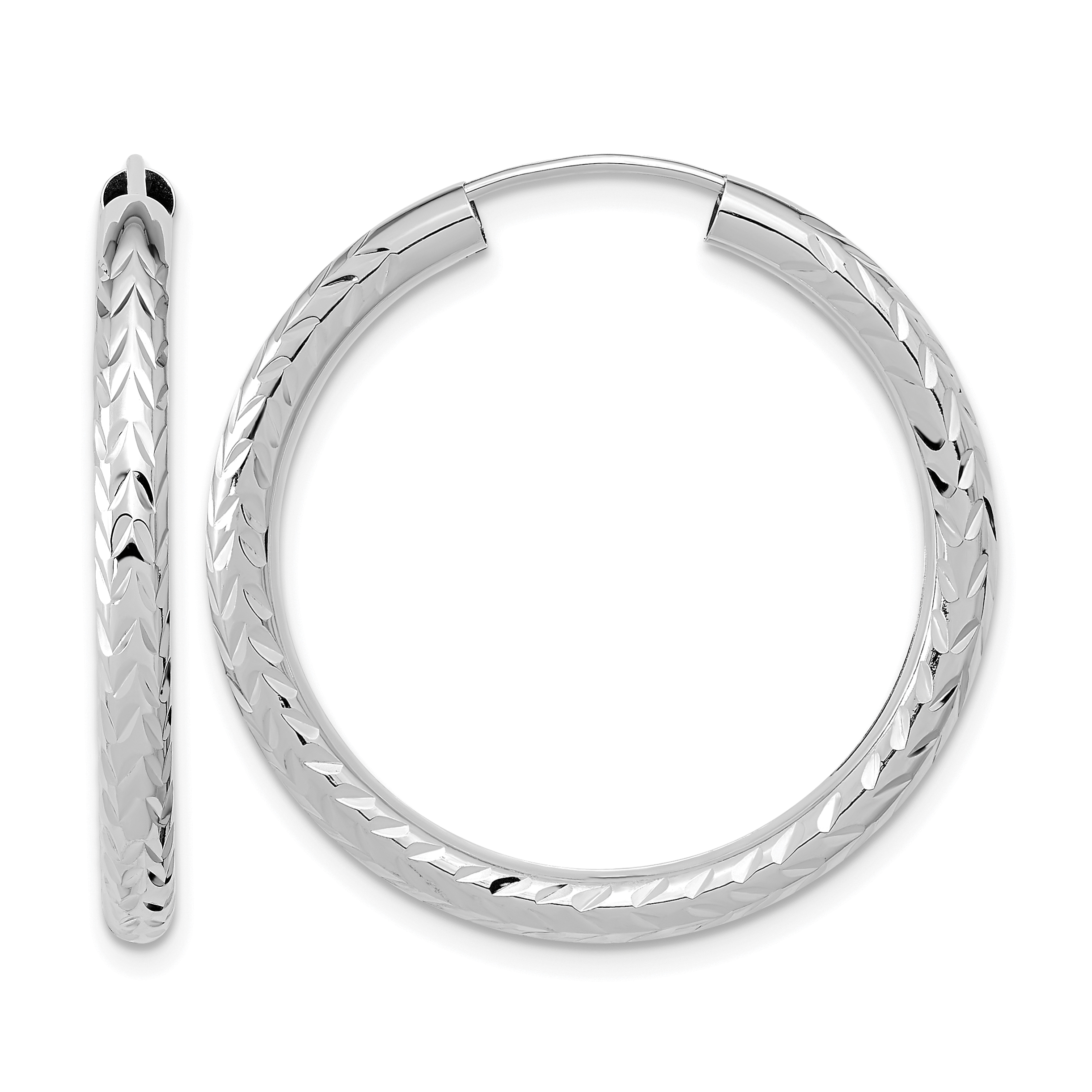 14k White Gold Polished & D/C Endless Hoop Earrings (TF1006W)