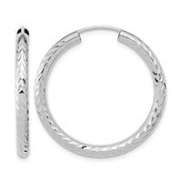 14K White Gold 3.00x 30mm Polished Diamond-cut Endless Tube Hoop Earrings view 1