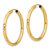 14K Yellow Gold 3.00x 35mm Polished Diamond-cut Endless Tube Hoop Earrings view 2