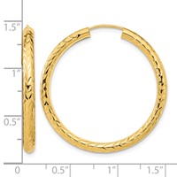 14K Yellow Gold 3.00x 35mm Polished Diamond-cut Endless Tube Hoop Earrings view 4