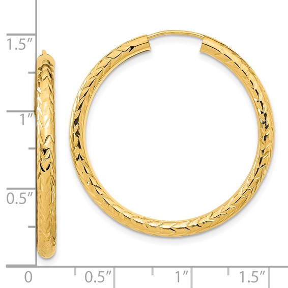 3.0mm Diamond-cut Endless Gold Hoop Earrings