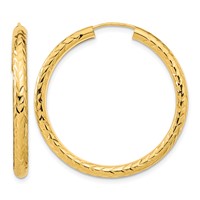 14K Yellow Gold 3.00x 35mm Polished Diamond-cut Endless Tube Hoop Earrings view 1