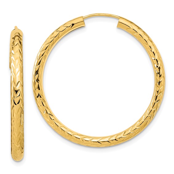 3.0mm Diamond-cut Endless Gold Hoop Earrings