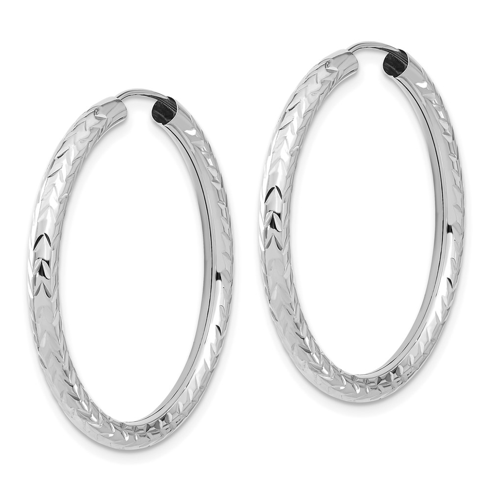 14k White Gold Polished & D/C Endless Hoop Earrings (TF1007W)