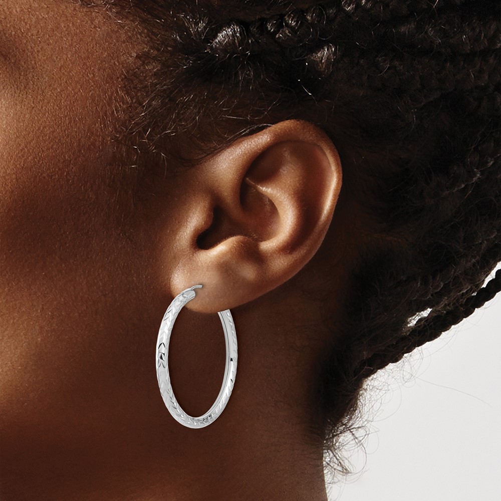 14k White Gold Polished & D/C Endless Hoop Earrings (TF1007W)