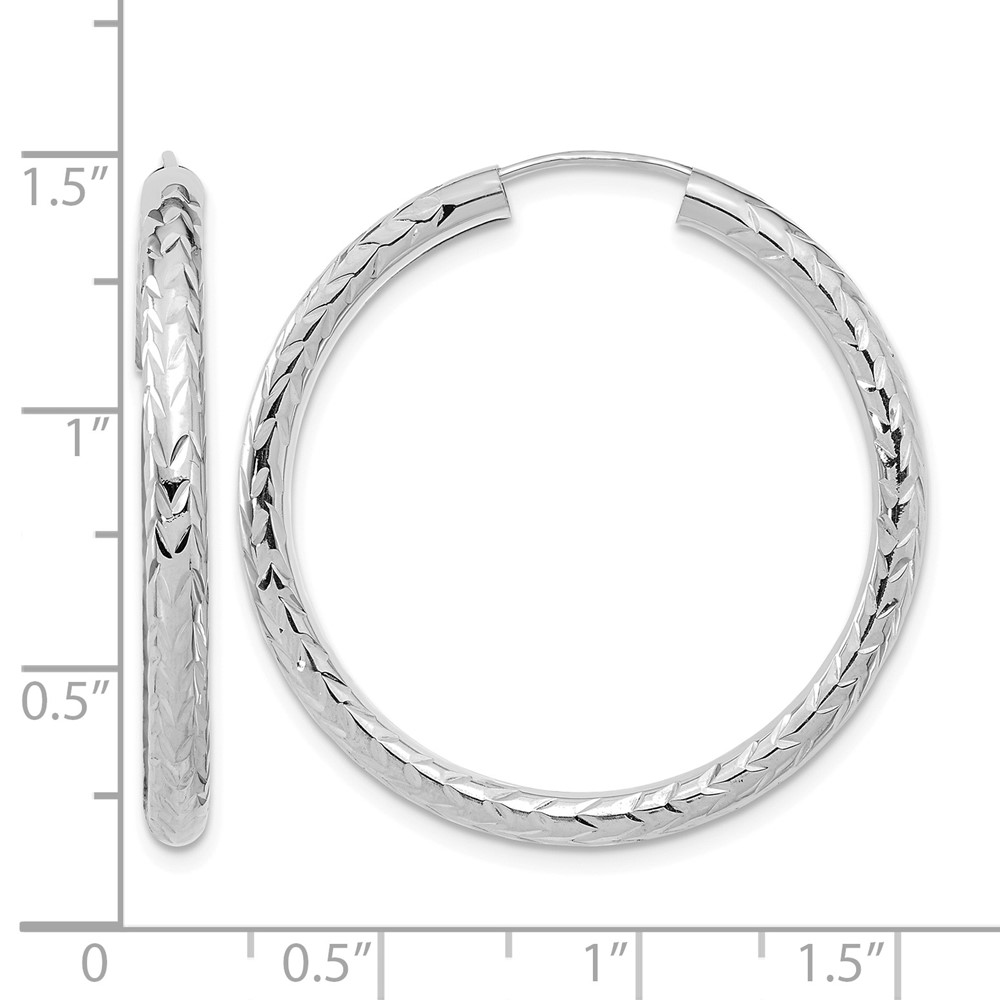 14k White Gold Polished & D/C Endless Hoop Earrings (TF1007W)