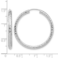 14K White Gold 3.00x 35mm Polished Diamond-cut Endless Tube Hoop Earrings view 4