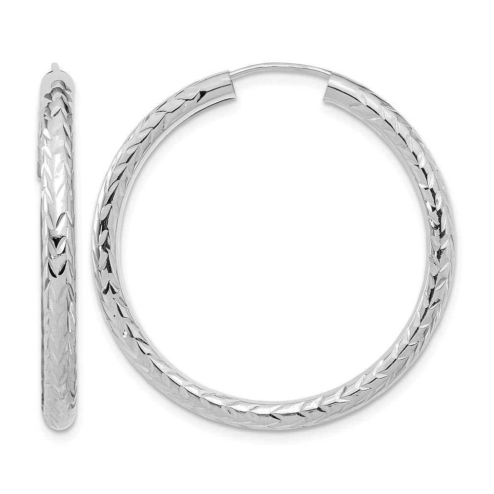 14k White Gold Polished & D/C Endless Hoop Earrings (TF1007W)