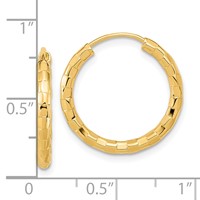 14K Yellow Gold 2.5x 20mm Polished Faceted Tube Hoop Earrings view 4